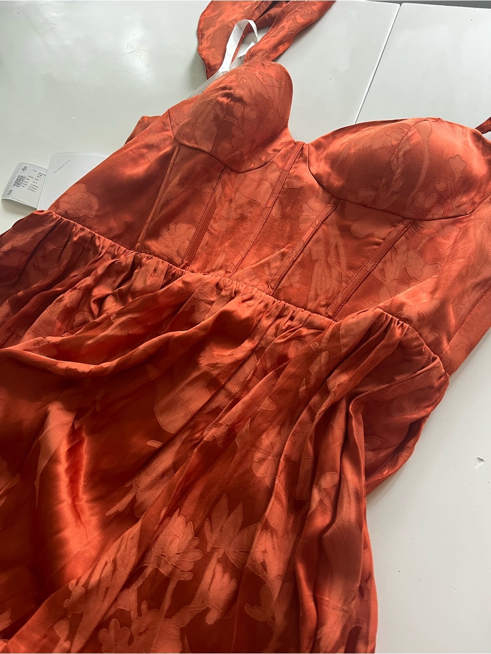 Azazie Orange Floral Strapless Bustier Dress